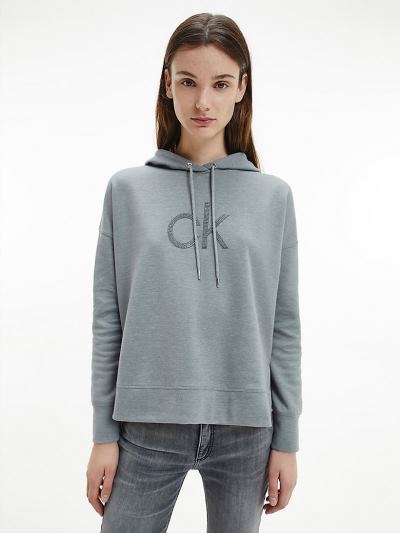 Calvin Klein Ruhák HU557994 | Calvin Klein Relaxed Glitter Logo Női Kapucnis Pulóver Szürke